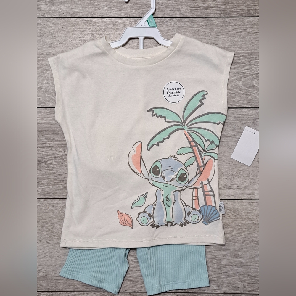 Brand New Disney Stitch 2piece White Tee And Teal Color Shorts Set. Size 5T